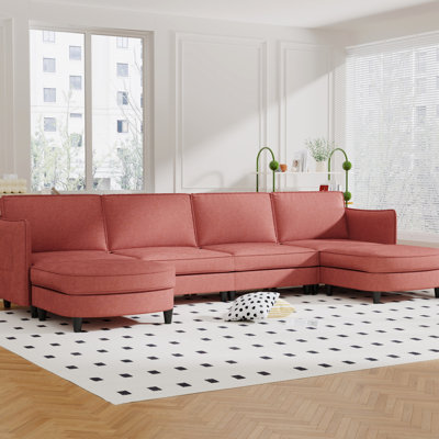 Grand canapé 141 places en tissu rouge de 141,5 po avec quincaillerie mobile et confortable en forme de U et poche latérale de haute qualité