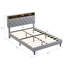 Base de lit tapissier pour grand lit avec tête de lit en tissu de lin touffeté à boutons, ports USB, station de charge pratique, deux poches latérales, ne nécessite pas de sommier, gris clair-15221123-15221124
