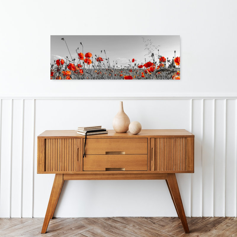 «Vibrant Poppy Field Abstract Contemporary Poppy Flower Landscape», art mural, H 12 po x l 36 po