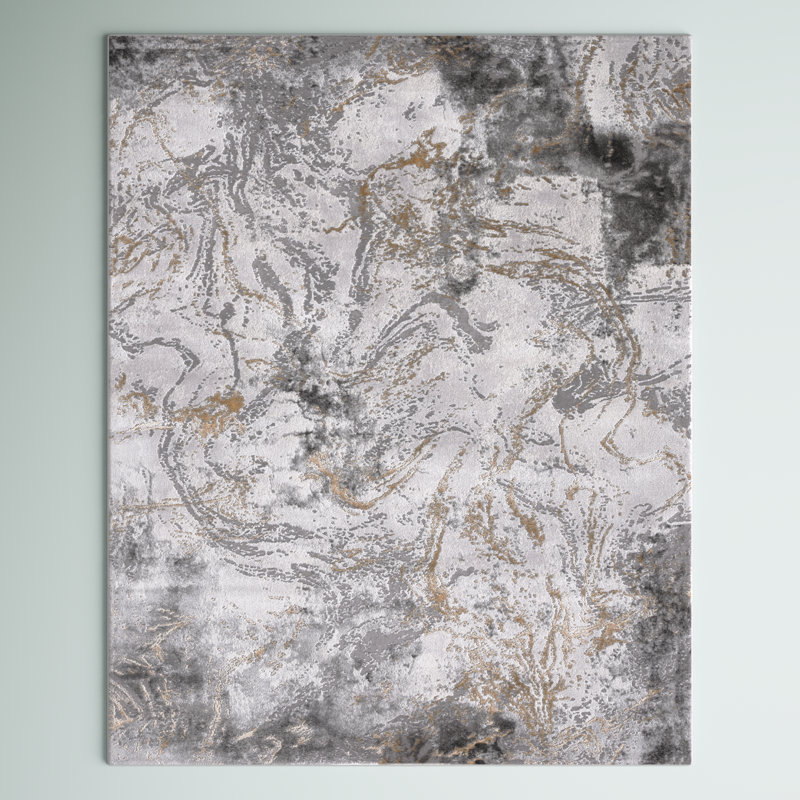 Prichard Abstract Gray/Gold Area Rug, Rectangle 9' x 12'