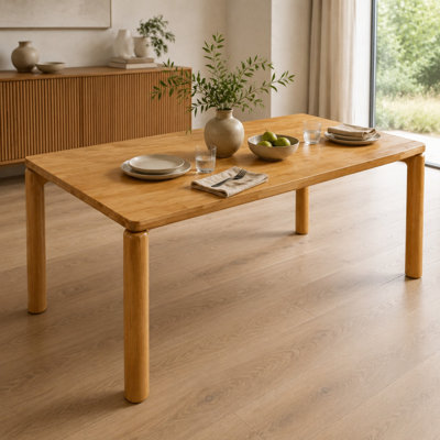 70.28 Inch Rubber Wood Dining Table with Natural Finish