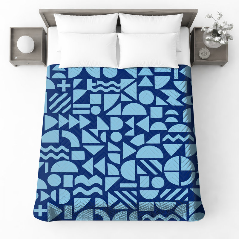 Couvre-lit matelassé bleu à formes géométriques toutes tailles, Double