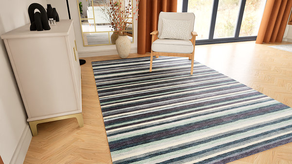 Striped Wool Hand Knotted Area Rug, 3.00m x 2.00m