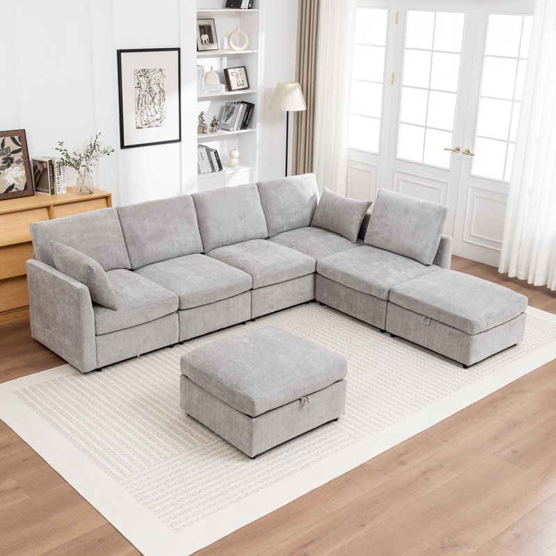 Ober 7-Piece L-Shaped Sectional Sofa, Gray