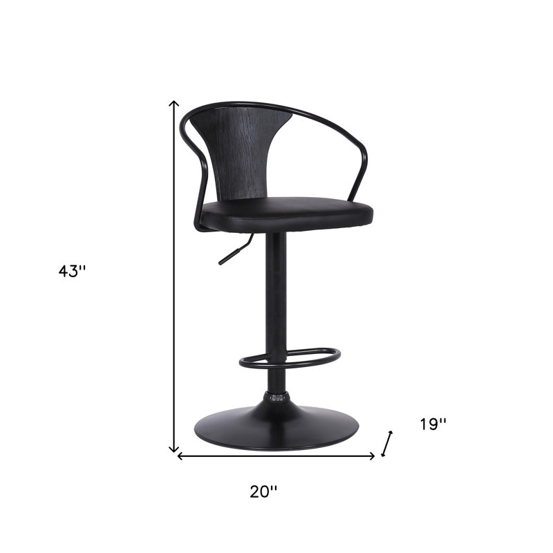 Tabouret de bar réglable en similicuir noir et base en métal