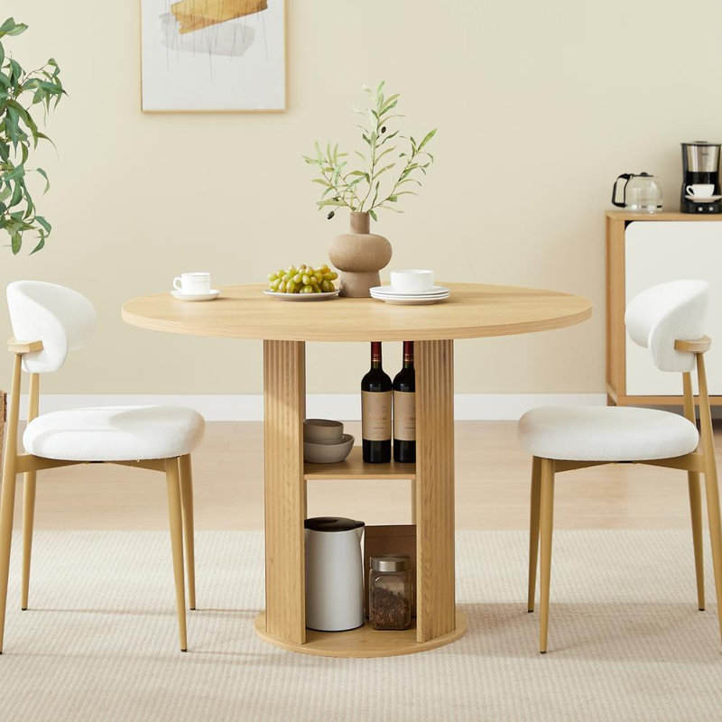 Table de salle à manger ronde avec deux chaises, Naturel