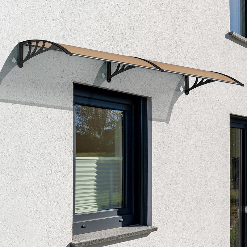 17 Stories 190cm W x 98.5cm D Polycarbonate Cover Retractable Door / Window Awning, Brown/Black