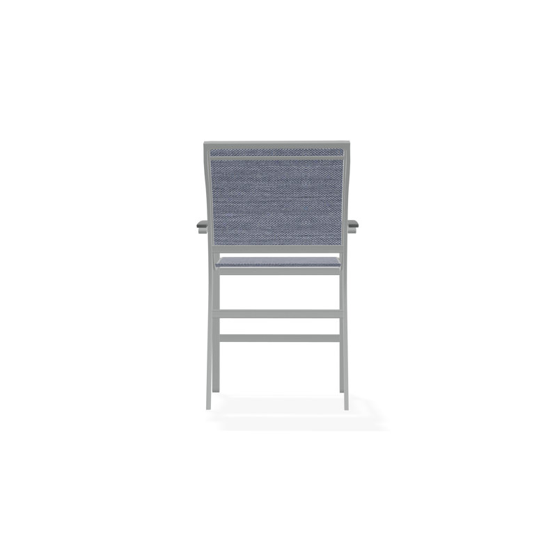 Bazza Sling Aluminum Frame Balcony Height Stacking Café Chair with Marine Grade Polymer Arm Accent, Graphite, Smoke