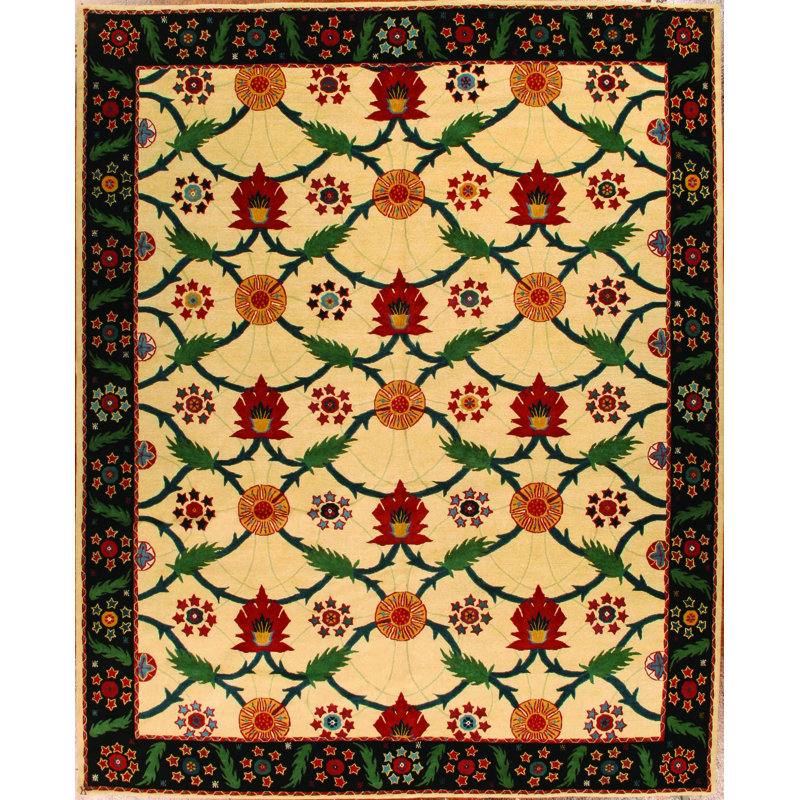 Persia Wool Oriental Area Rug in Tan/Green/Red, Rectangle 10' x 14'