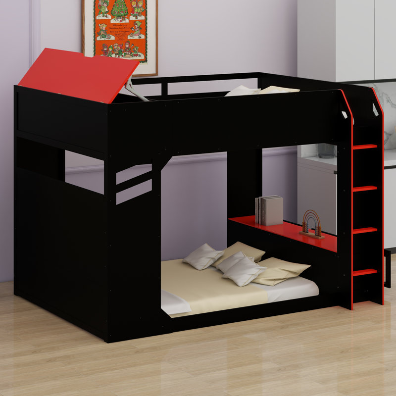 Lit mezzanine avec bureau à hauteur réglable, Rouge