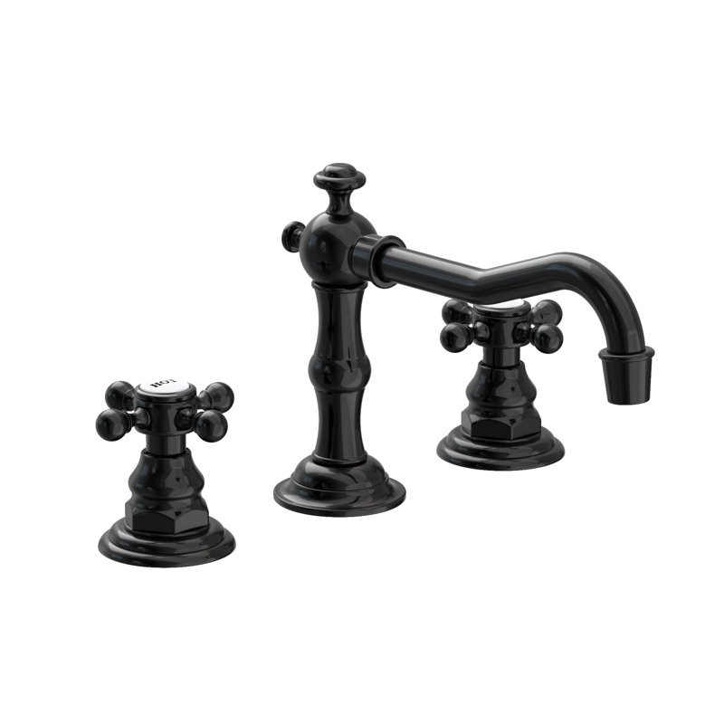 Chesterfield Widespread Bathroom Faucet with Drain Assembly, Gloss Black