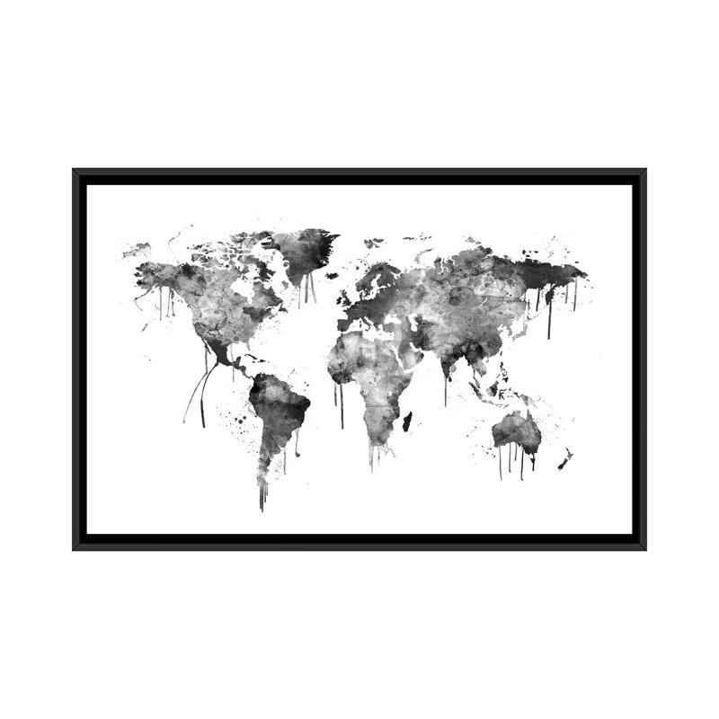 « aquarelle map of the world map, gray scale » par michael tompsett, impression sur toile, H 32 po x l 48 po x P 1,5 po