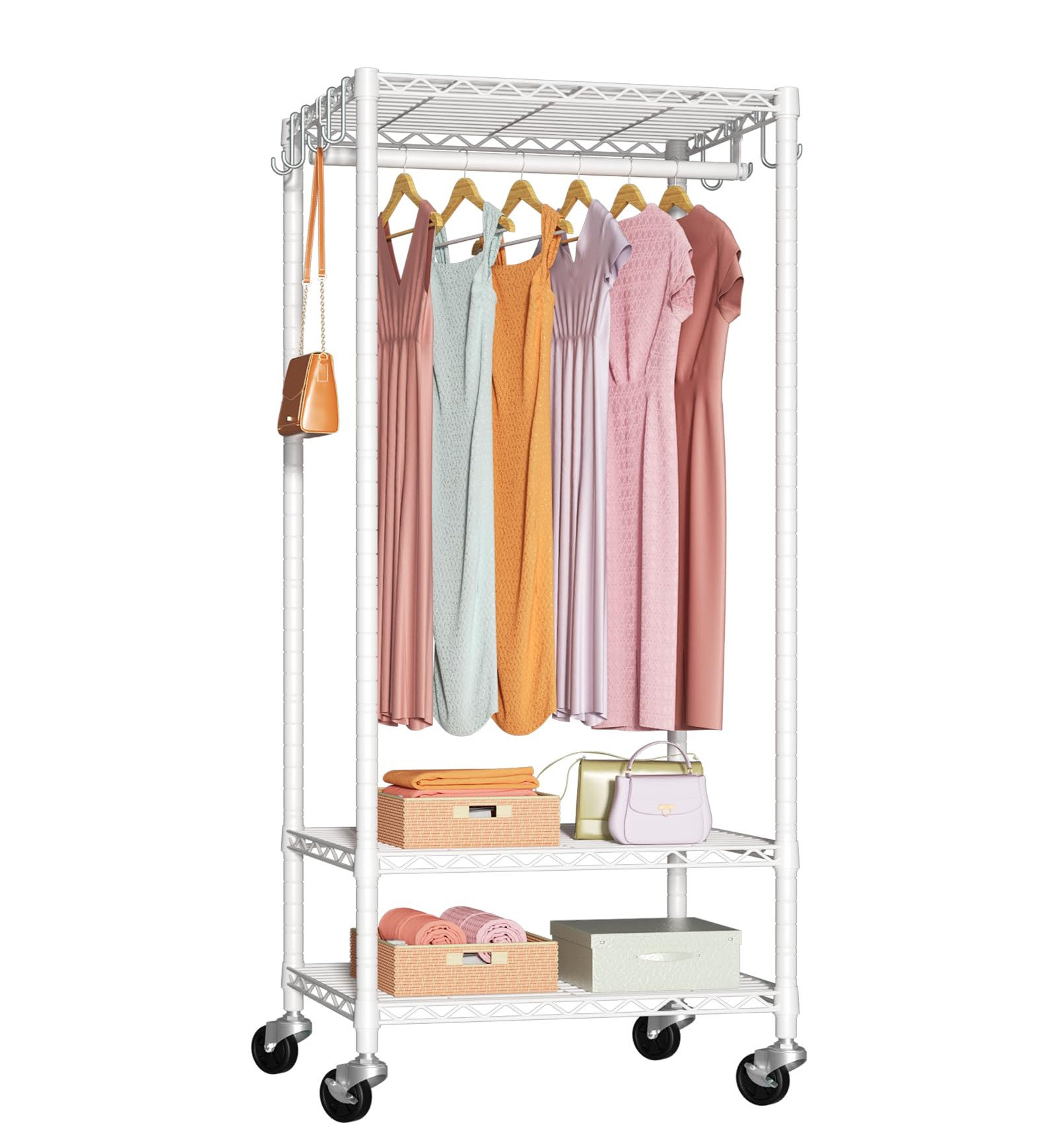 Rebrilliant Rolling Clothes Rack Heavy Duty, Clothing Racks for Hanging ...