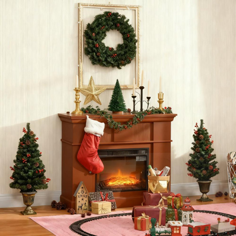 Ensemble de Noël avec couronne de guirlande et ensemble de 2 arbres d'entrée à DEL
