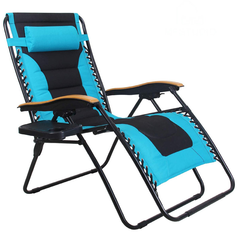 Chaise rembourrée inclinable zéro gravité avec coussin, Bleu clair
