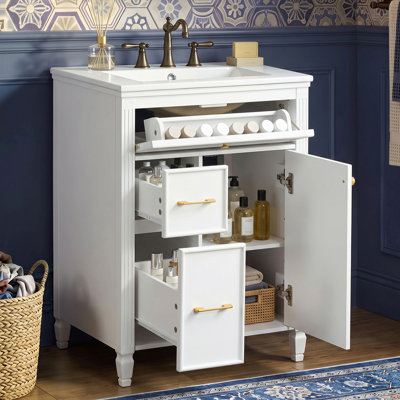 Meuble-lavabo moderne 24 po avec comptoir en céramique