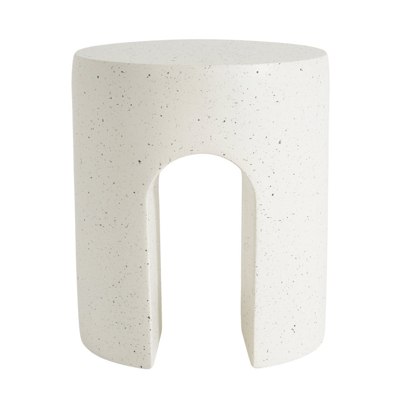 Kiyra Modern Organic MGO Outdoor Side Table with White Terrazzo Travertine-Look Finish