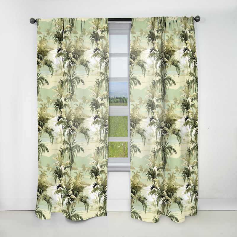 Motif côtier Palmal Coastal - Rideau floral - Velours obscurcissant - 1 panneau, L 52 po x L 108 po