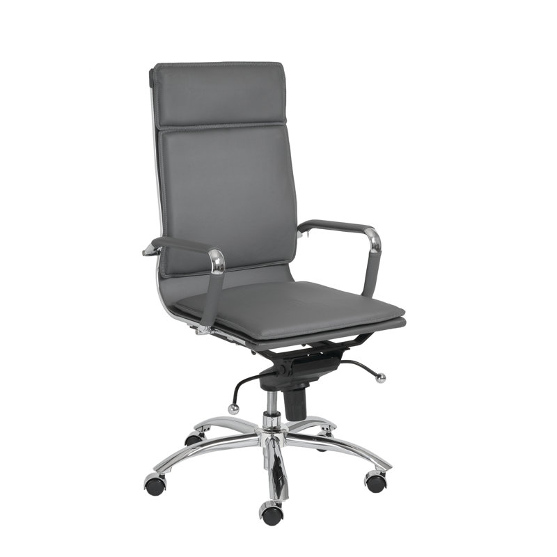 Fauteuil de conférence pivotant en similicuir Chaseton, Similicuir gris, Chrome