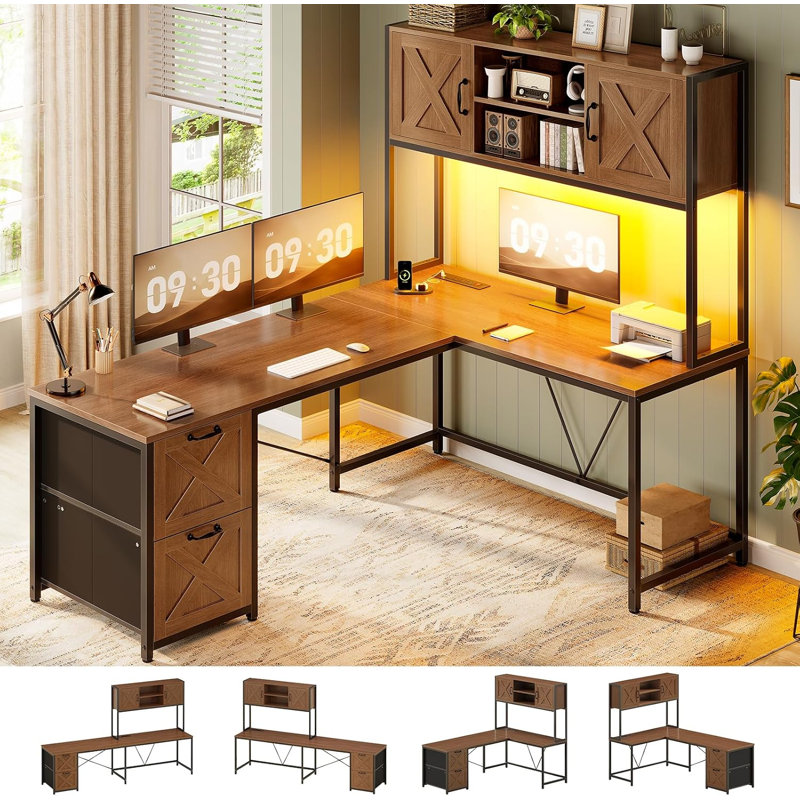 Bureau de jeu en L 62,2 po Farmhouse, Brown
