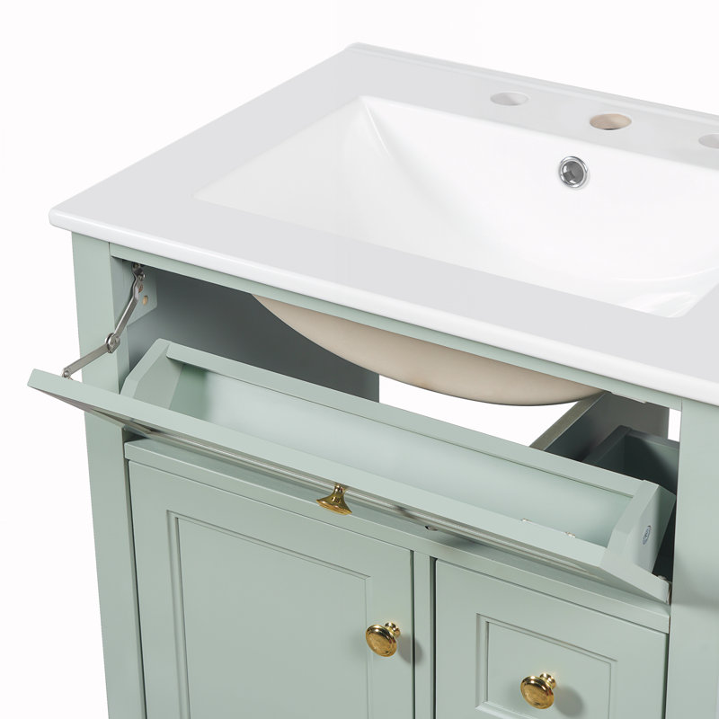 Meuble-lavabo de salle de bain avec lavabo, Vert