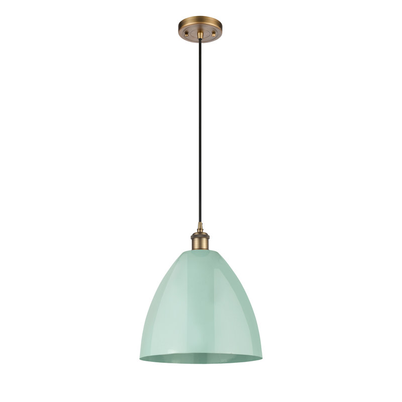 Luminaire suspendu conique 1 lumière, H 14,75 po x l 12 po x P 12 po, Vert clair, Laiton brossé