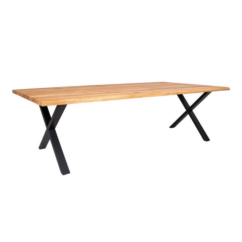 Elsass Oak Solid Wood Top Metal Base Dining Table, Light Brown