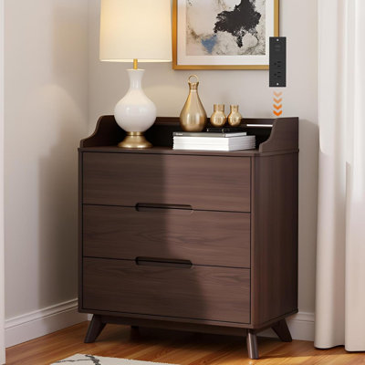 3 Drawer Nightstand With Charging Station, Tall Bedside Table, 35" Night Table For Bedroom, White