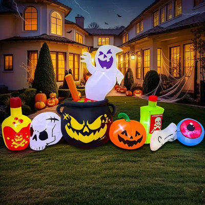Décoration gonflable d'Halloween de 8 pi, lumières DEL intégrées faisant sauter des poisons bouillis