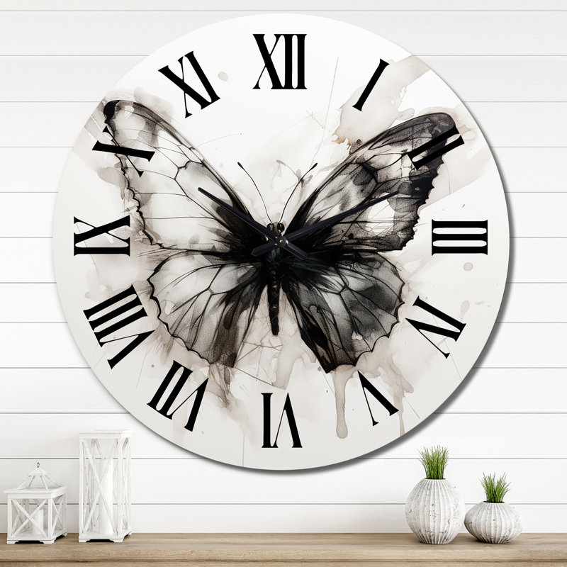 Horloge murale papillon noir et blanc I, Très grand