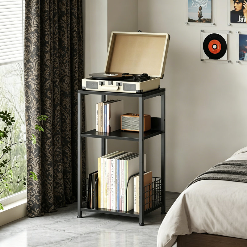 3 Tier Side Table Record Player Stand with Storage for 100 Albums, Turntable Stand for Vinyl Records Shelf for Living Room Bedroom