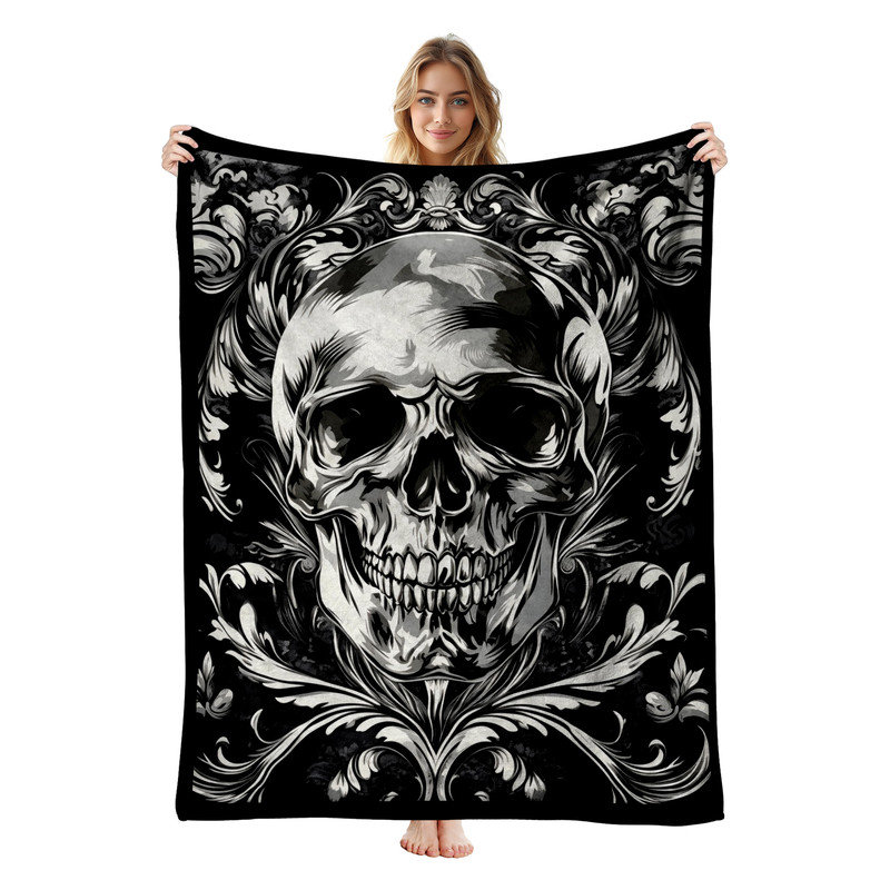 Couverture simple en flanelle JYK Halloween, Floral Skull Design