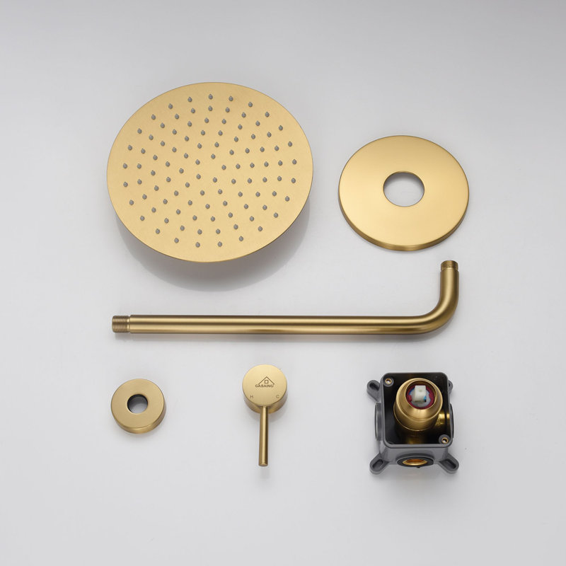 Brushed Gold 10-Inch Round Rain Shower Head with Valve