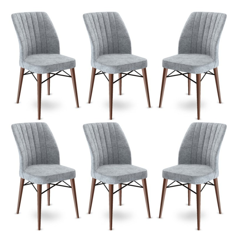 Pearlene 45cm H Velvet Upholstered Side Chair, Grey, 6, Brown