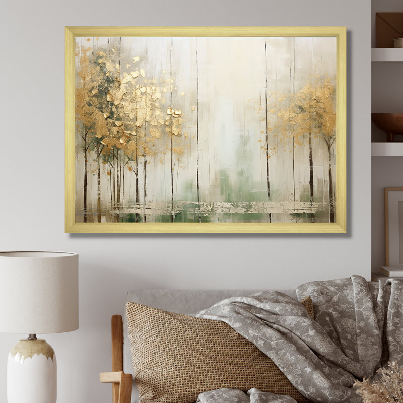 «Minimalisme beige et forêt dorée II», reproduction d'art sur toile, H 12 po x l 20 po x P 1 po, Cadre doré simple