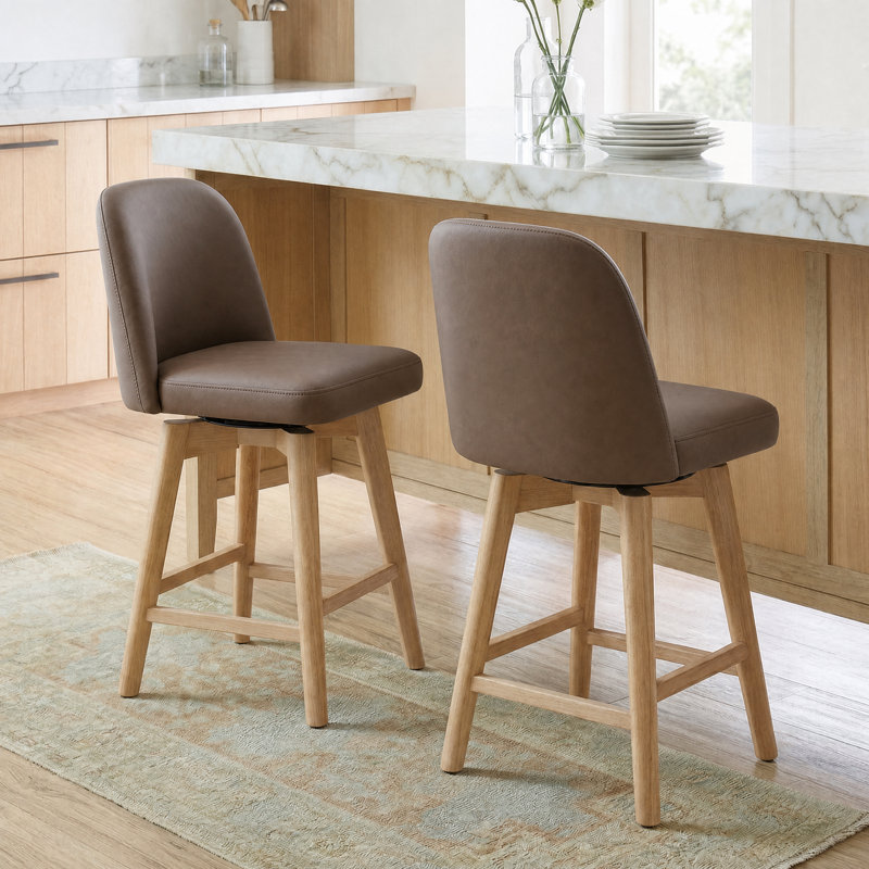 Upholstered Counter & Barstool(Set Of 2), Aline Sable/Genuine Leather