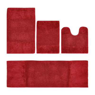 Granada Premium 100% Cotton 4 Piece Bath Rug Sets with Non-Slip Backing, Machine Washable, Luxurious Solid Pattern Super Absorbent & Tufted Weave Bath Mat for Bathroom, Shower, and Tub