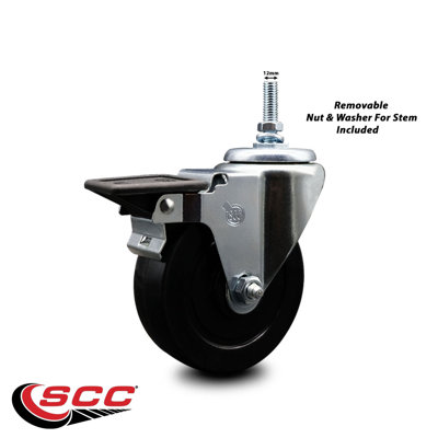 Rubber 10MM Threaded Stem Caster with Brake