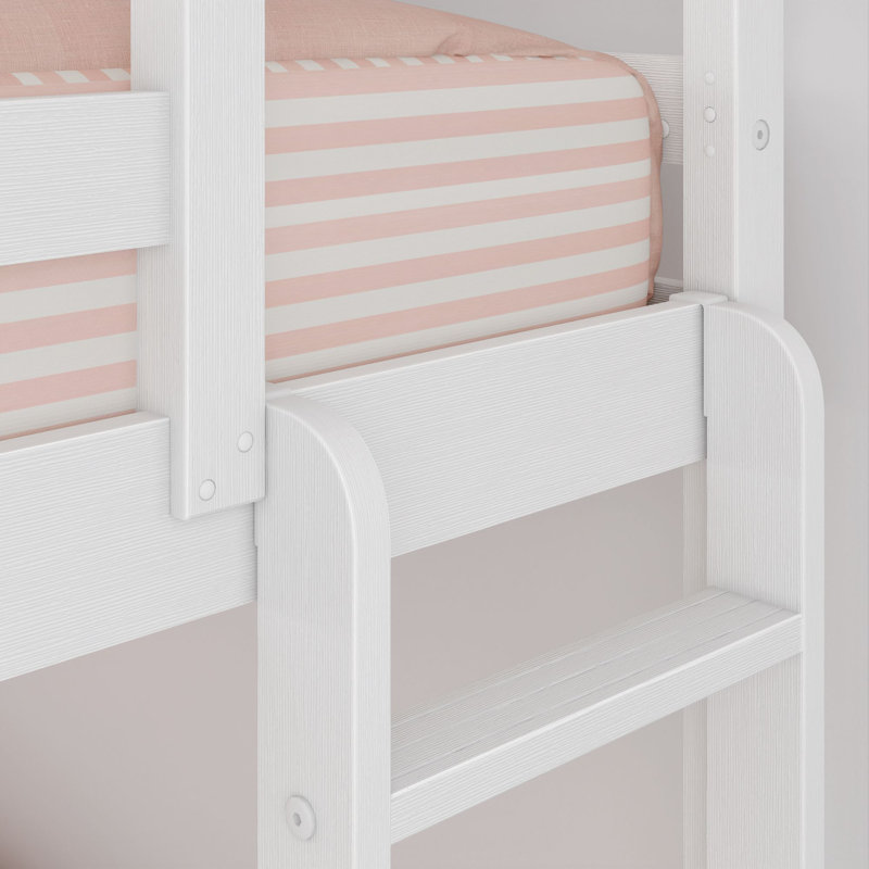 Standard Bunk Bed with Ladder on End, Textured White, Twin XL Over Queen