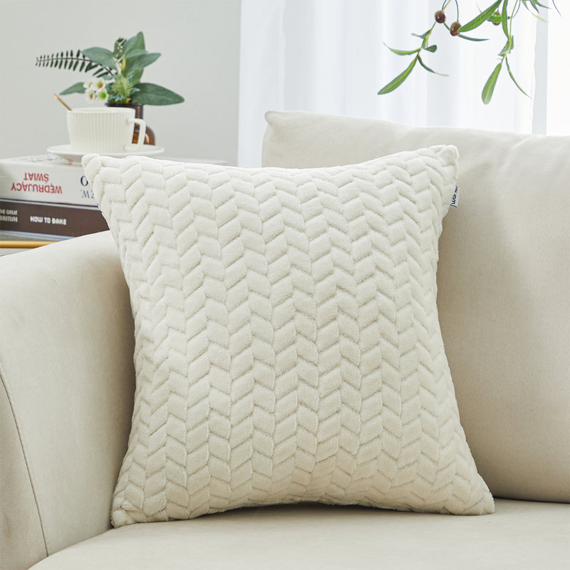 Velvet Leaves Velvet Floral Throw Pillow, White