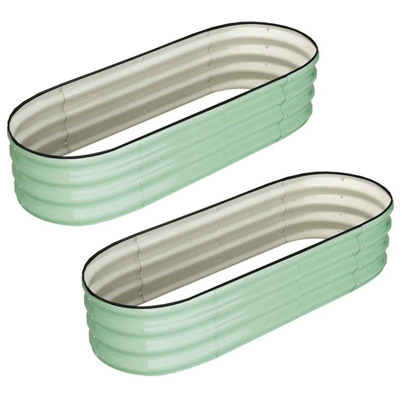 2 Pcs 4.5x2x1ft Oval Raised Garden Bed, Galvanized Raised Beds,Open-Ended Base Metal Raised Planter Beds,Garden Bed Outdoor,Planter Raised Boxes for Vegetables, Flowers,Tool-Free Asse,Green