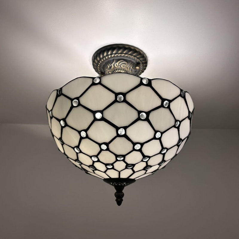 Tiffany Glass Semi Flush Mount, White