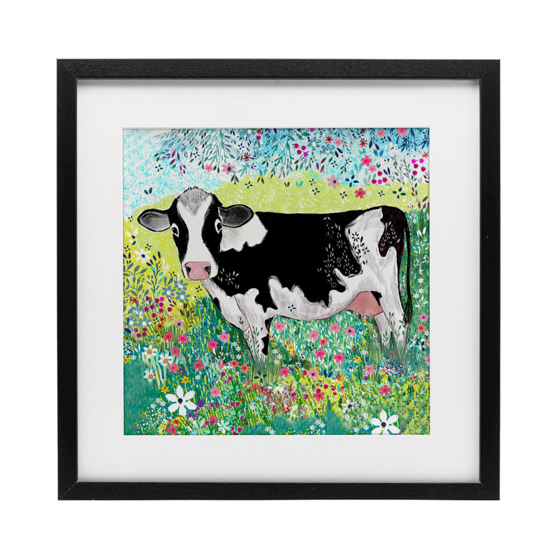 Impressionniste, impression de vaches et de prairies sous verre, conception de Clare Tupper, Cadre noir minuit