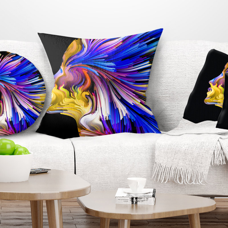 Endless Imagination - Coussin imprimé abstrait, Coussin décoratif, 16 po x 1 po, Bleu / jaune / violet