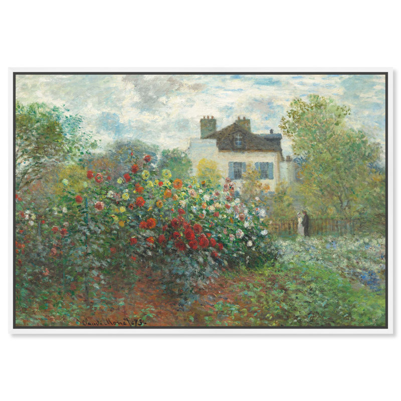 «Monet Garden With Dahlias» par Art Remedy, Cadre blanc, H 37 po x l 25 po