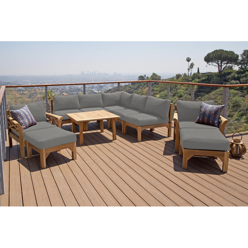 Monterey Teak 7 - Person Patio Conversation Set with Sunbrella® Cushions, Granite