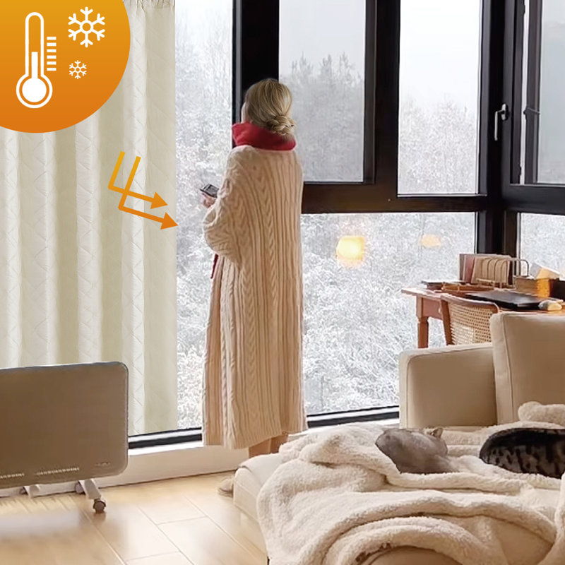 Quilted Heavy Duty Window Door Curtain Winter Thermal Isolate Drape, Beige