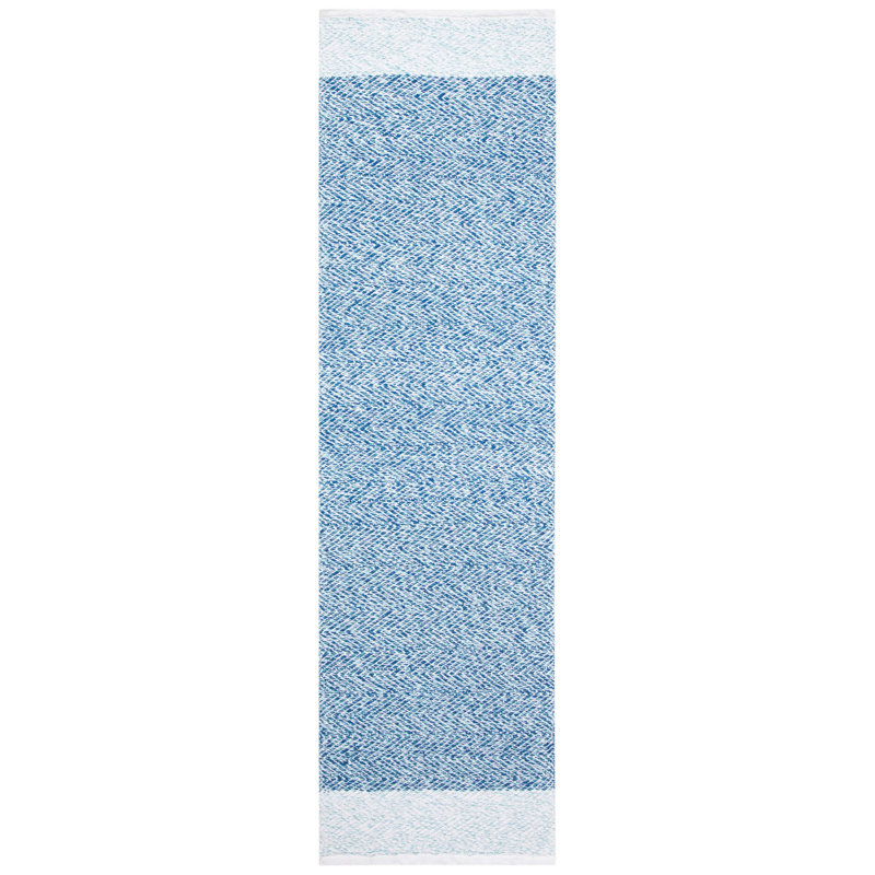 Tapis bleu en coton touffeté à la main Mardell, Tapis de couloir 2 pi 3 po x 8 pi