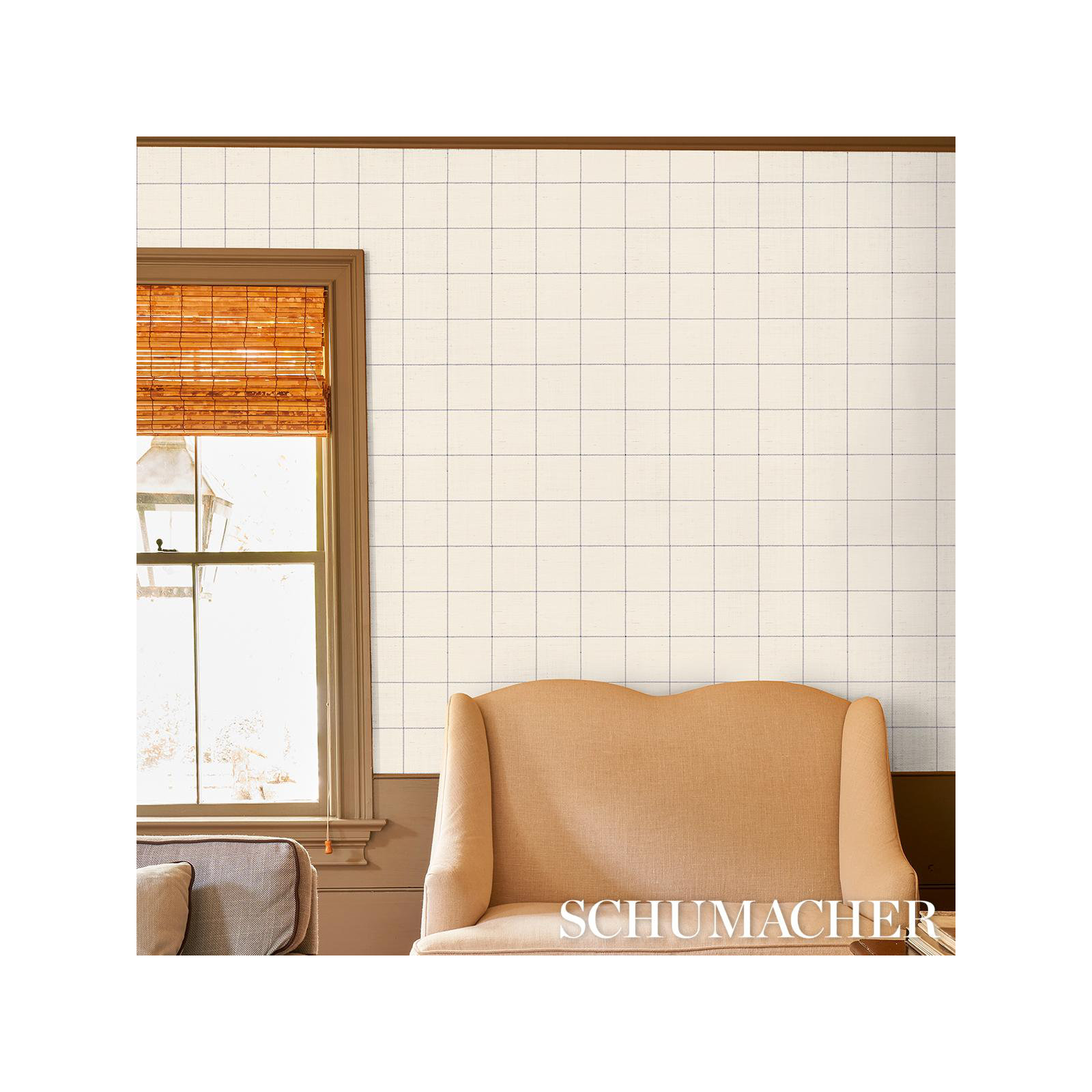 Windowpane Embroidered Sisal Wallpaper, Navy