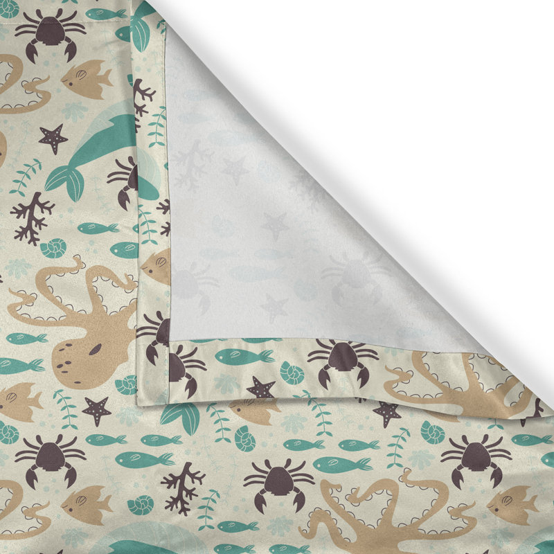 Rideau décoratif à 2 panneaux avec œillets Latitude Run® Octopus, 50 po x 84 po, brun foncé turquoise, L 50 po x L 108 po